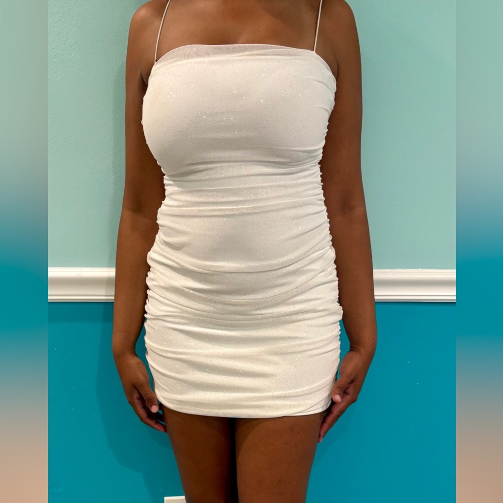 White Ruched Mini Dress